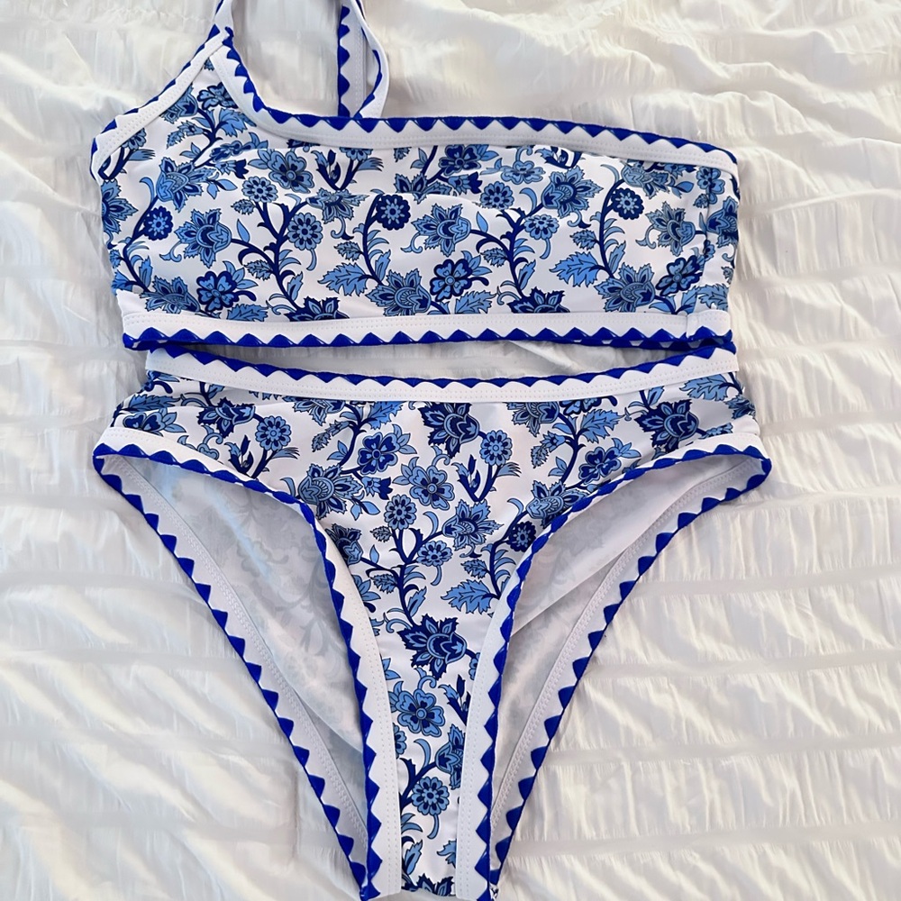 Blue Floral Kids One Piece Swimsuit